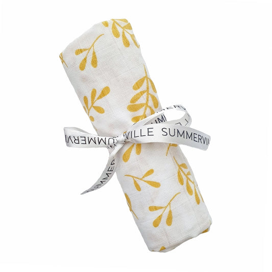 Couverture d'emmaillotage en mousseline bio jaune soleil à motifs floraux