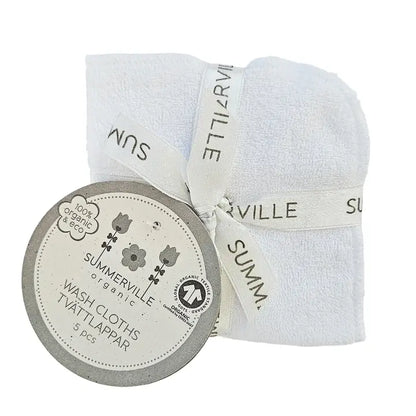 Lot de 5 carrés de lavage bébé en coton bio blanc