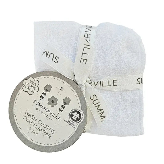 Lot de 5 carrés de lavage bébé en coton bio blanc