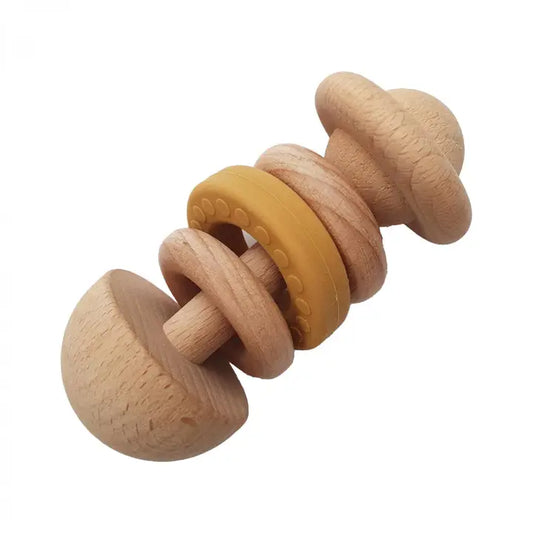 Hochet en bois pour bébé ocre